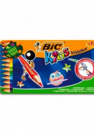 Цветни моливи BIC Kids Ecolutions 12 цвята, гъвкави, метална кутия