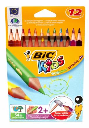 Цветни моливи BIC JUMBO Ecolutions триъгълни, 12 цвята