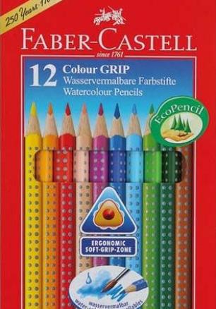 Цветни моливи 12 цвята Faber-Castell Colour GRIP акварелни + флумастери 2 цвята