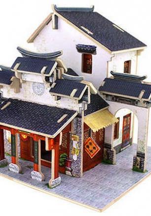 Дървен 3D пъзел "Китайски магазин за коприна"