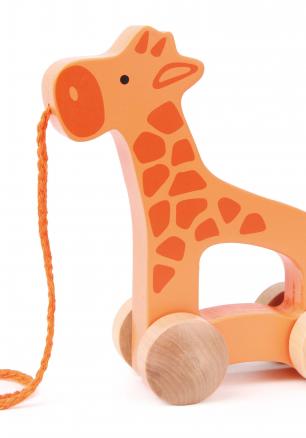 Дървена играчка на колела – Жираф