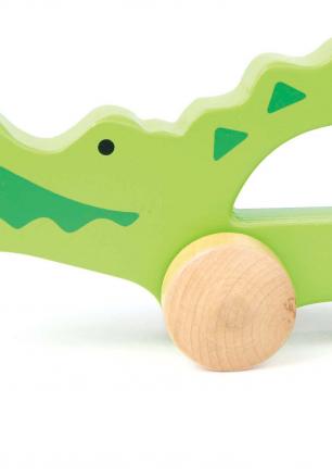 Дървена играчка на колела – Крокодил