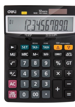 Калкулатор Deli Core E1630, настолен,12 dgt, 198х146х40 мм, черен