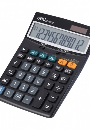 Калкулатор Deli Core E1630, настолен,12 dgt, 198х146х40 мм, черен