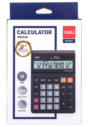 Калкулатор Deli Core E1630, настолен,12 dgt, 198х146х40 мм, черен