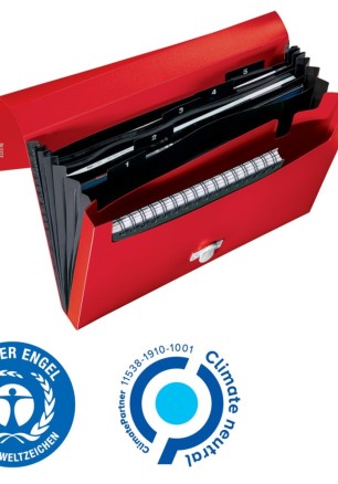 Папка с 5 отделения LEITZ Recycle, A4, рециклиран РР, червена