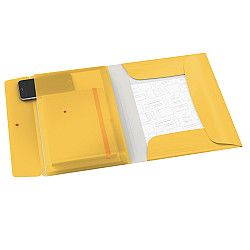 Папка с ластик и 3 капака LEITZ Cosy, A4, РР, с разширение и джоб, жълта