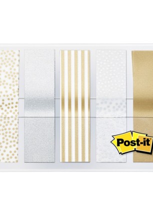 Самозалепващи индекси с печат Post-it Gold Metallic, PVC, 11.9х43.2 мм, 4х25 л., сребристи/златисти