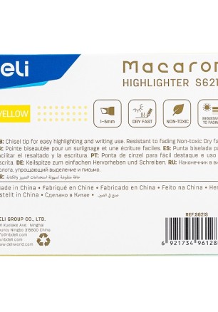 Текстмаркер Deli Macaron ES621S, скосен връх 1-5 мм, жълт пастел