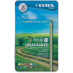Цветни моливи LYRA Graduate, шестоъгълно тяло, 12 цвята, в метална кутия