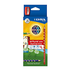 Цветни моливи LYRA Groove slim, триъгълно тяло, 12 цвята + острилка