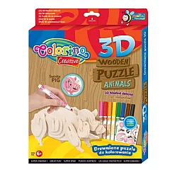 Дървен 3D пъзел животни - Прасе Colorino