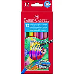 Акварелни цветни моливи 12 цвята Faber-Castell + четка
