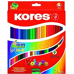 Двуцветни моливи KORES KOLORES DUO, триъгълни 24 цв., кутия