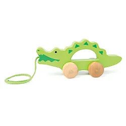 Дървена играчка на колела – Крокодил