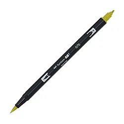 Aкварелен двувърх маркер Tombow ABT Dual Brush, четка 3.5 мм, връх 0.8 мм, 076 green ochre