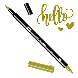 Aкварелен двувърх маркер Tombow ABT Dual Brush, четка 3.5 мм, връх 0.8 мм, 076 green ochre