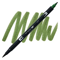 Aкварелен двувърх маркер Tombow ABT Dual Brush, четка 3.5 мм, връх 0.8 мм, 177 dark jade