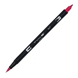 Aкварелен двувърх маркер Tombow ABT Dual Brush, четка 3.5 мм, връх 0.8 мм, 847 crimson