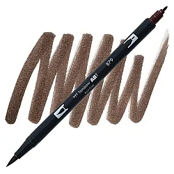 Aкварелен двувърх маркер Tombow ABT Dual Brush, четка 3.5 мм, връх 0.8 мм, 879 brown