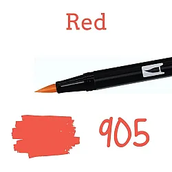 Aкварелен двувърх маркер Tombow ABT Dual Brush, четка 3.5 мм, връх 0.8 мм, 905 red