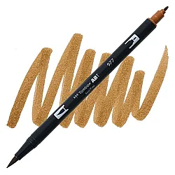 Aкварелен двувърх маркер Tombow ABT Dual Brush, четка 3.5 мм, връх 0.8 мм, 977 saddle brown