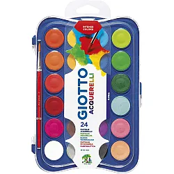 Акварелни бои GIOTTO, ф 30 мм, 24 цвята + четка