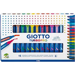 Акварелни двувърхи маркери GIOTTO Turbo Pro, четка и скосен връх, 15 цвята