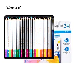 Акварелни цветни моливи Deli Dmast EC301-24, кръгло тяло, 24 цвята + четка, в метална кутия