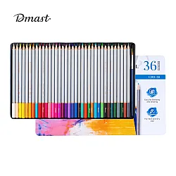 Акварелни цветни моливи Deli Dmast EC301-36, кръгло тяло, 36 цвята + четка, в метална кутия