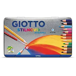 Акварелни цветни моливи GIOTTO STILNOVO, шестоъгълно тяло, 12 цвята, в метална кутия