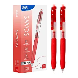 Автоматична гелова химикалка Deli Smoos EG075-RD, с грип, 0.5 мм, червена