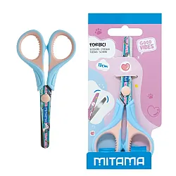 Детска ножица MITAMA Junior, 130 мм, цветни гумирани дръжки, за момиче, блистер