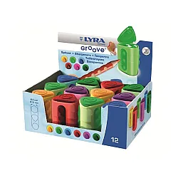 Двойна острилка с контейнер LYRA Groove, ф8/11 мм, 37х37х50 мм, цветна