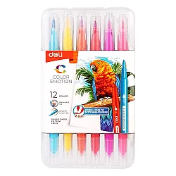Двувърхи флумастери Deli Color Emotion EC151-12, четка и тънкописец, 12 цвята