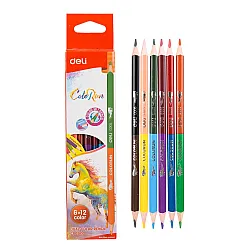 Двувърхи цветни моливи Deli Colorun EC00500, триъгълно тяло, 12 цвята