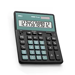 Калкулатор Deli Core EM888A, настолен, 12 dgt, 203х158х31 мм, черно + зелено