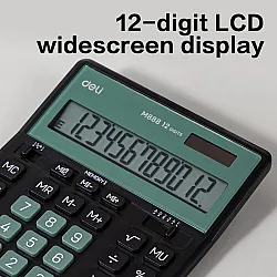 Калкулатор Deli Core EM888A, настолен, 12 dgt, 203х158х31 мм, черно + зелено