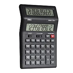 Калкулатор Deli с двоен дисплей EM049, настолен, 12 dgt, 202х135.5х28.5 мм, черен