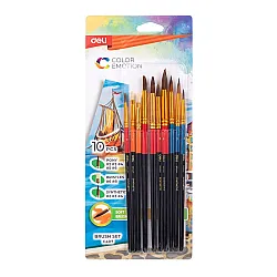 Комплект четки за рисуване Deli Color Emotion EC407, обли/плоски, естествен/изкуствен косъм, 10 бр.