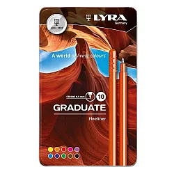 Комплект тънкописци LYRA Graduate, филцов връх 0.5 мм, 10 цвята, метална кутия