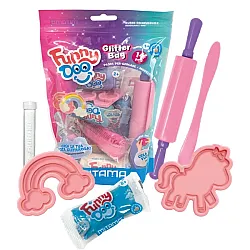 Комплект за моделиране MITAMA Funny Doo GlitterBag, 350 г, 7 цвята моделин, глитерен прах, 14 части