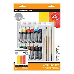 Комплект за рисуване DALER-ROWNEY Simply Acrylic, акрилни бои, четки и скицник, 25 части