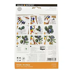 Комплект за рисуване с акрилни бои DALER-ROWNEY Activity Set Acrylic - Botanical, 12 части