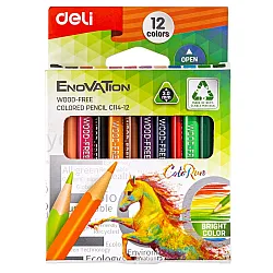 Мини цветни моливи Deli Enovation EC114-12, триъгълно тяло, 12 цвята