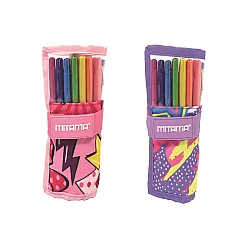 Навиващ се несесер MITAMA 2 in 1 Glitter Roll от 10 цветни химикалки, 7 лепила, 8 флумастери