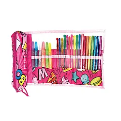 Навиващ се несесер MITAMA 2 in 1 Glitter Roll от 10 цветни химикалки, 7 лепила, 8 флумастери