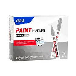 Paint маркер Deli EU500-SL, объл връх 2 мм, сребърен