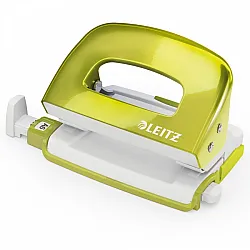 Перфоратор LEITZ WOW, за 10 л.(80 г), с ограничител, 100x70x81 мм, пластмаса + метал, зелен металик