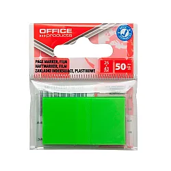 Самозалепващи индекси OFFICE PRODUCTS, PVC, 25х43 мм, 50 л., неоново зелени